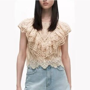 NEW Zara Ruffle Lace Cream Top Large